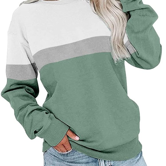 PGANDS Women's Crew Neck Long Sleeve Color Block Sweatshirts Casual Cute Loose L - Picture 1 of 1